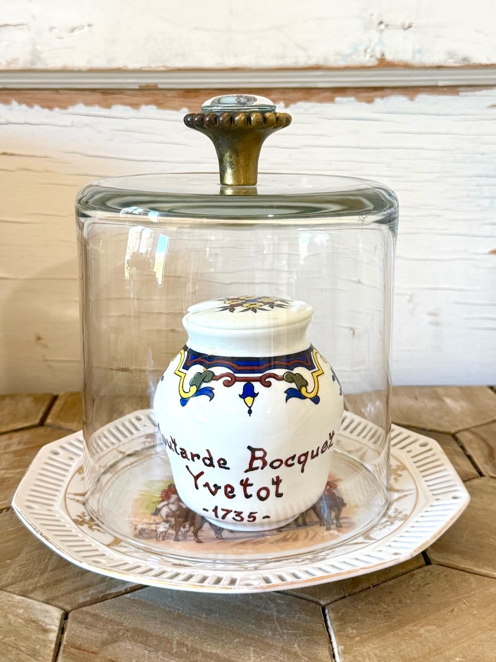 Vintage Equestrian Ralph Lauren Inspired Glass Cloche, Porcelain Fox Hunt Base